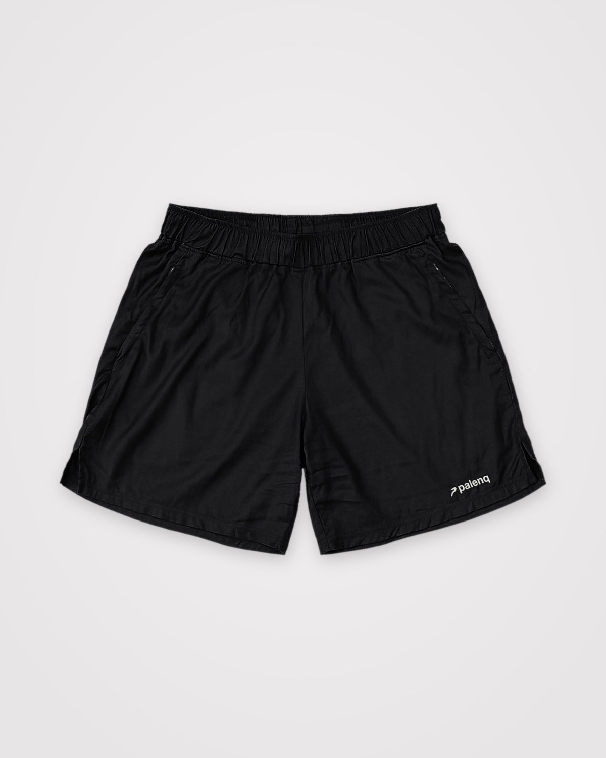 .ZERO Training Short in black, front view with the Palenq logo at the hem