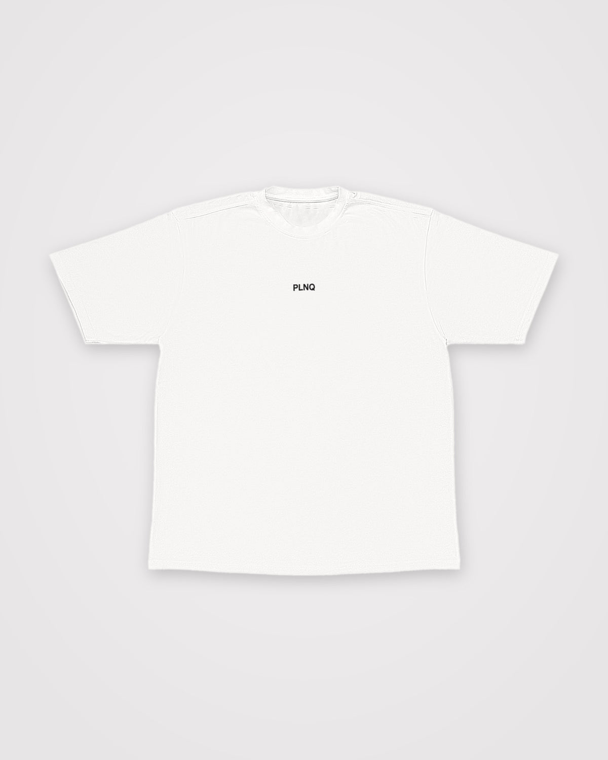 .ZERO Oversized Tee in white, front view with a small PLNQ print on the chest